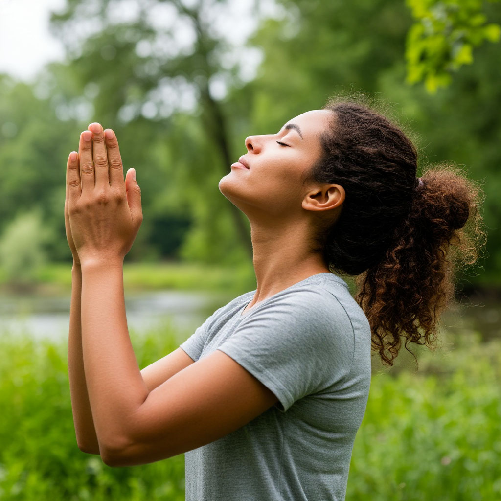 Person practicing mindful breathing techniques